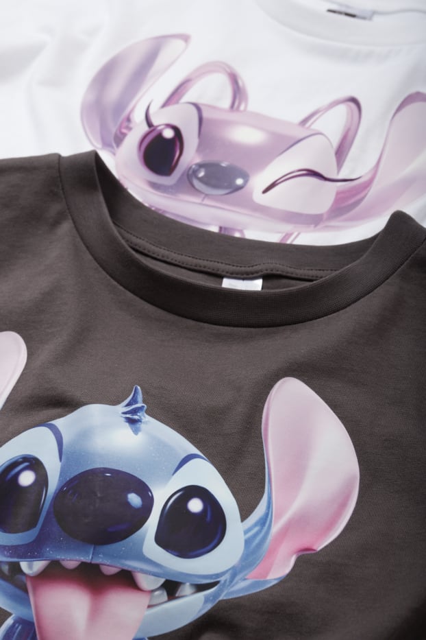 Kinder Mädchen - Multipack 2er - Lilo & Stitch - Kurzarmshirt - dunkelgrau / weiss