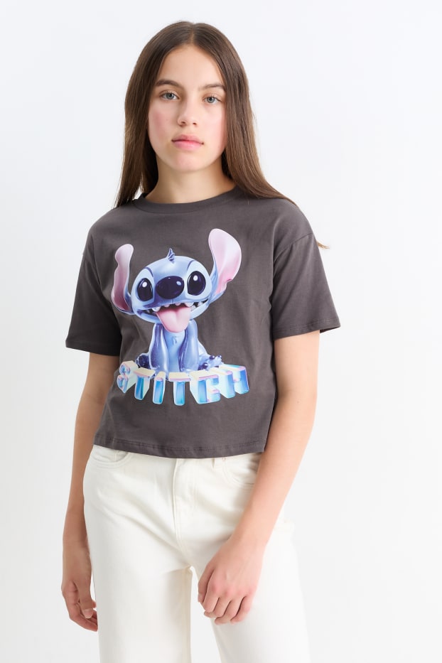Kinder Mädchen - Multipack 2er - Lilo & Stitch - Kurzarmshirt - dunkelgrau / weiss