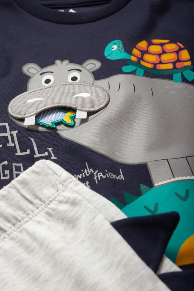 Bambini - Animali selvatici - set - t-shirt e shorts - 2 pezzi - blu / grigio