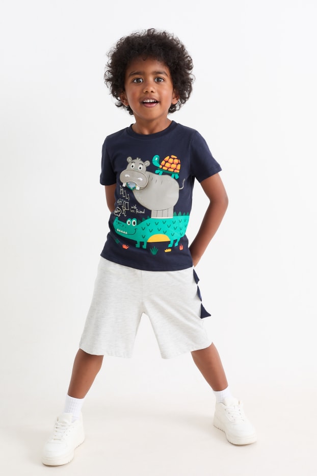 Bambini - Animali selvatici - set - t-shirt e shorts - 2 pezzi - blu / grigio