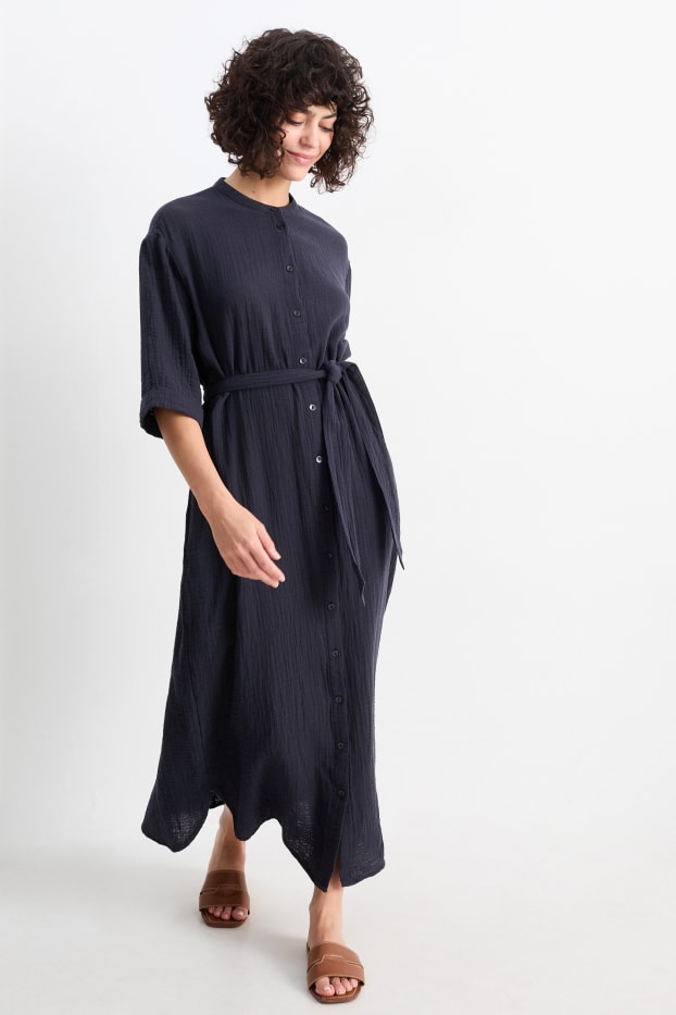 Donna - Vestito a camicia in mussola - blu scuro