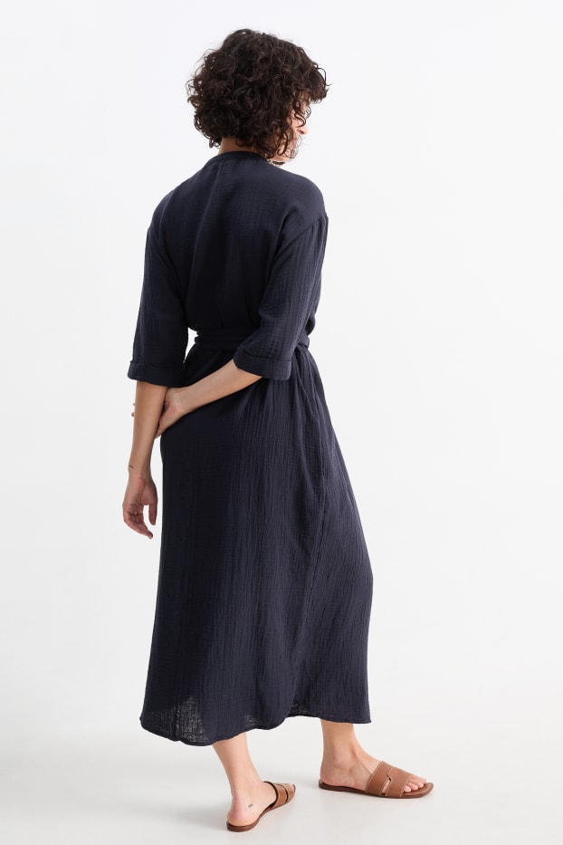 Donna - Vestito a camicia in mussola - blu scuro