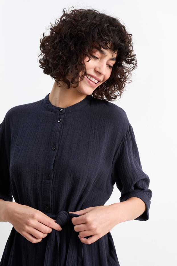 Donna - Vestito a camicia in mussola - blu scuro