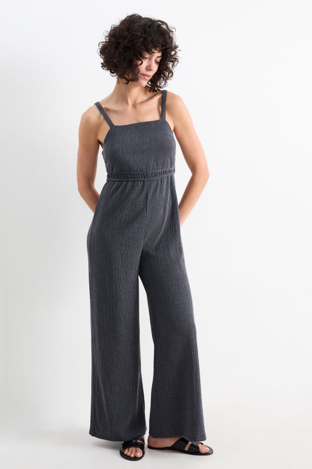 Dames - Jumpsuit - met structuur - donkerblauw