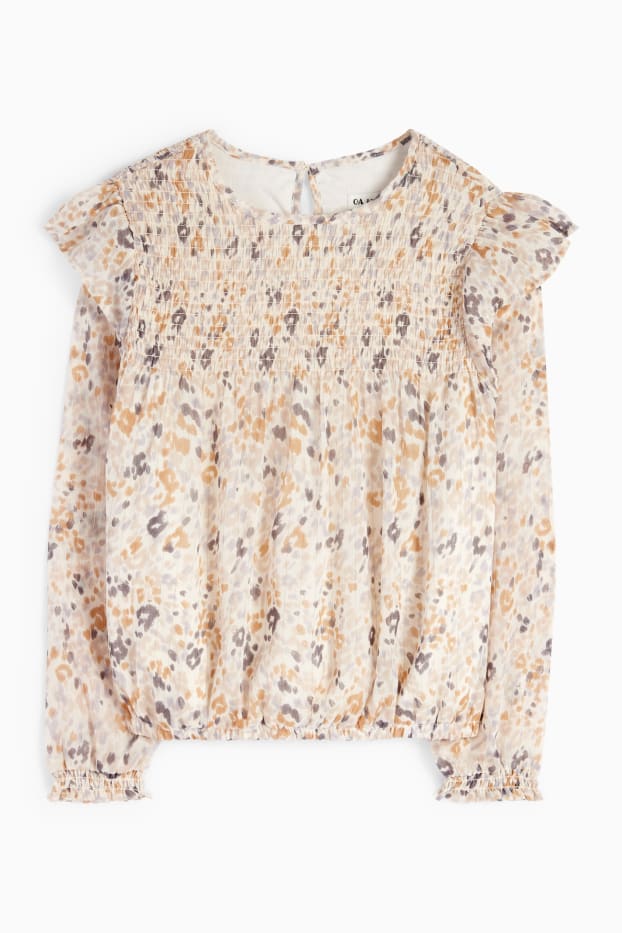 Kinderen: meisjes - Blouse - met patroon - licht beige