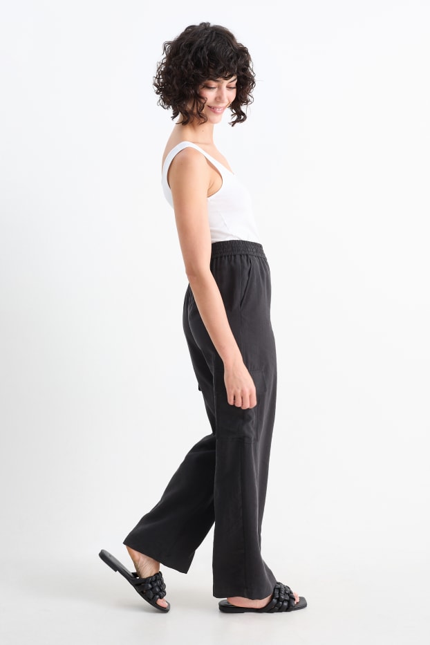 Dámské - Cargo kalhoty - high waist - wide leg - černá