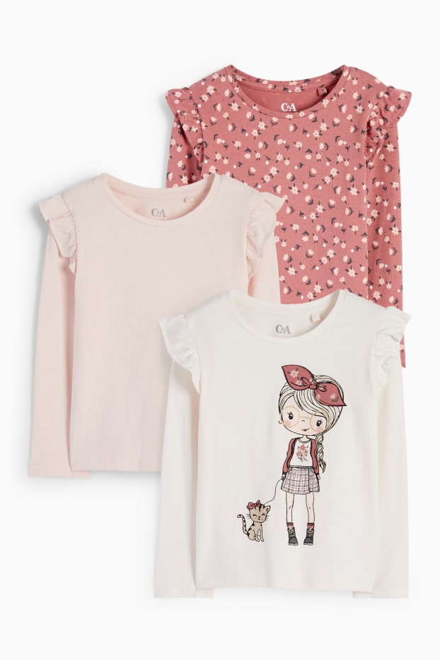 Copii - Fete - Multipack 3 buc. - toamna - tricou cu mânecă lungă - roz