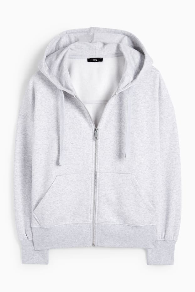 Dames - Basic sweatvest met capuchon - licht grijs-mix