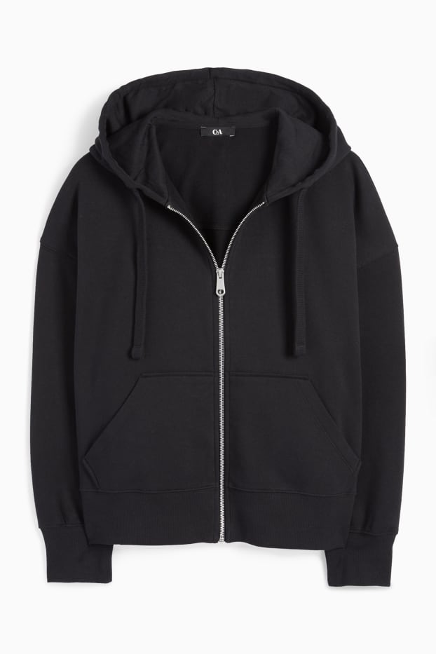 Femmes - Sweat zippé en molleton basique à capuche - noir