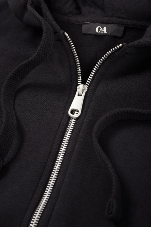 Femmes - Sweat zippé en molleton basique à capuche - noir