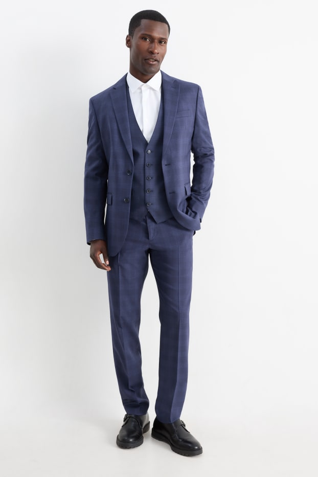 Heren - Gilet uit het combi-systeem - regular fit - Flex - geruit - donkerblauw