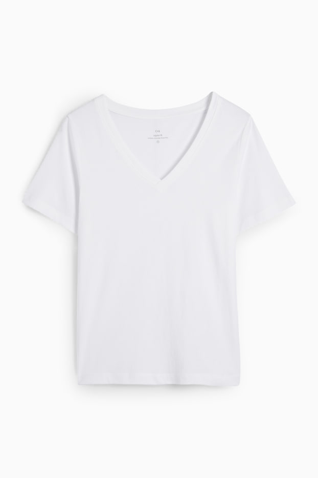 Damen - T-Shirt mit V-Ausschnitt - Regular Fit - weiß