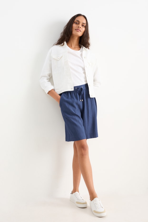 Dámské - Bermudy - high waist - tmavomodrá