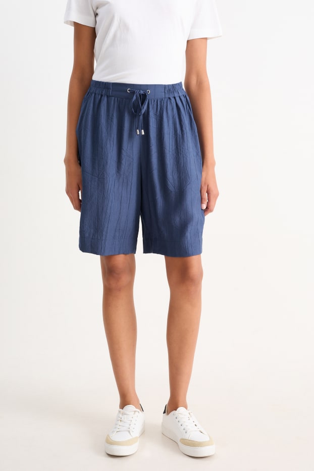 Dámské - Bermudy - high waist - tmavomodrá