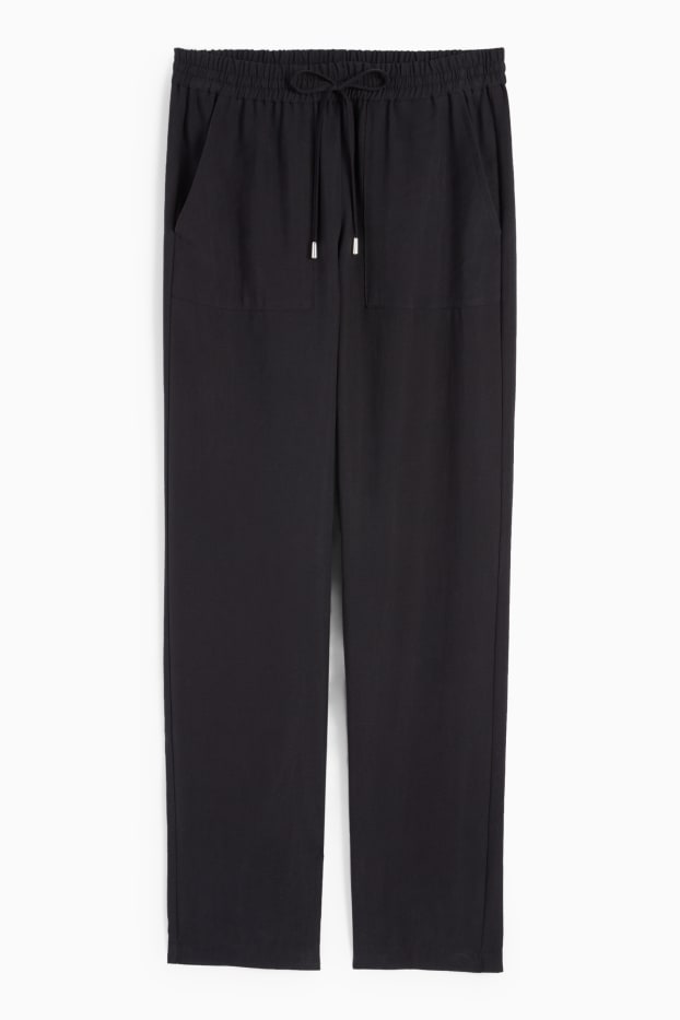 Dámské - Plátěné kalhoty - high waist - tapered fit - černá