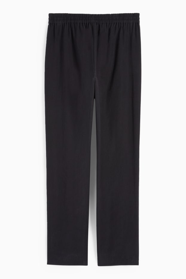 Dámské - Plátěné kalhoty - high waist - tapered fit - černá
