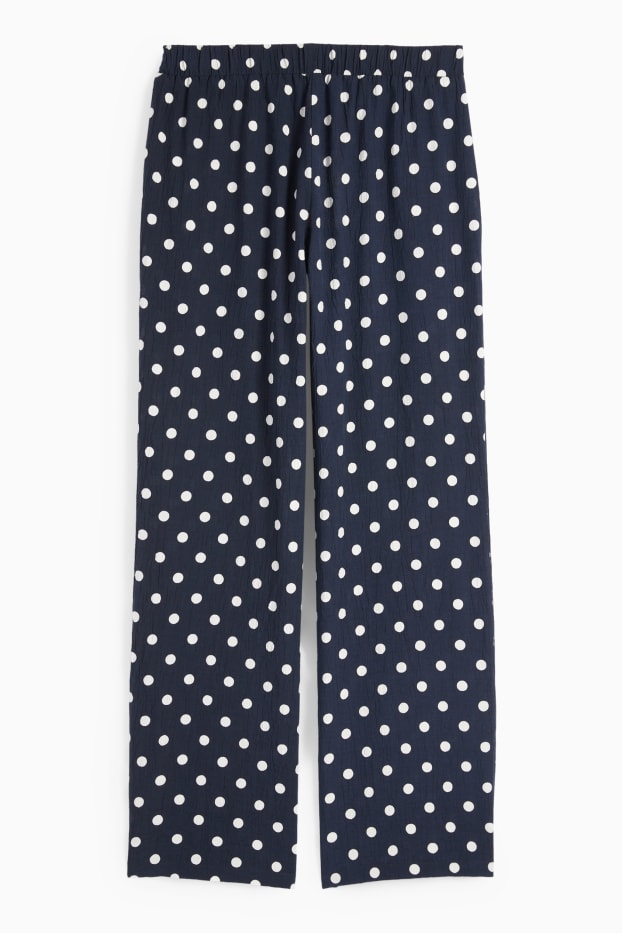 Damen - Stoffhose - High Waist - Wide Leg - gepunktet - dunkelblau
