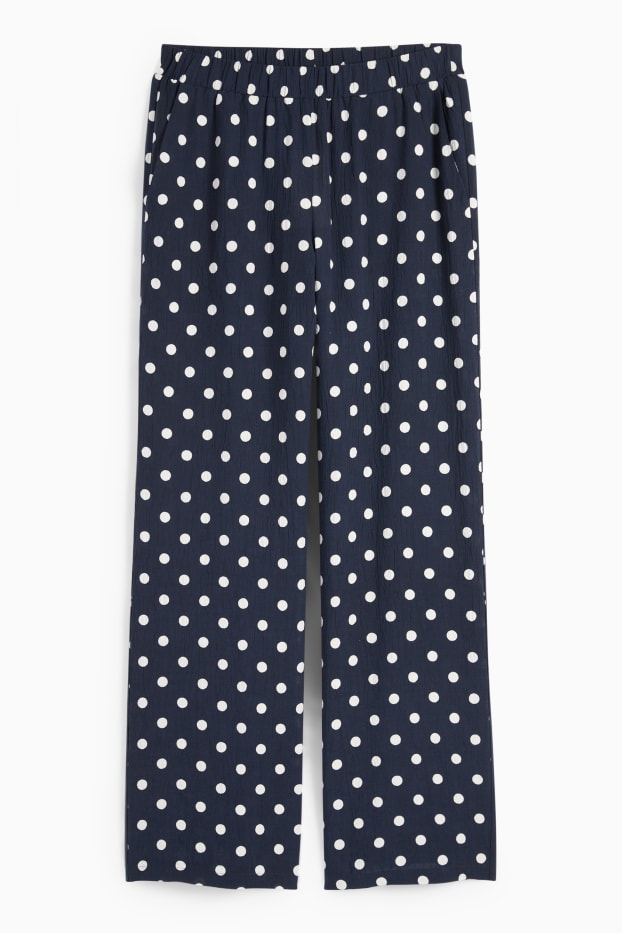 Damen - Stoffhose - High Waist - Wide Leg - gepunktet - dunkelblau
