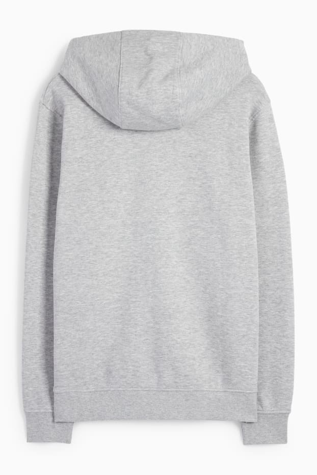 Hommes - Sweat zippé en molleton à capuche - gris chiné