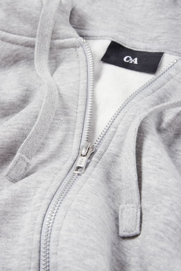 Hommes - Sweat zippé en molleton à capuche - gris chiné