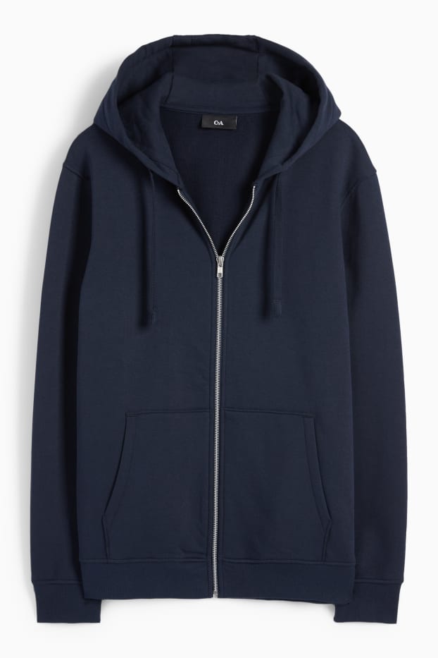 Hommes - Sweat zippé en molleton à capuche - bleu foncé