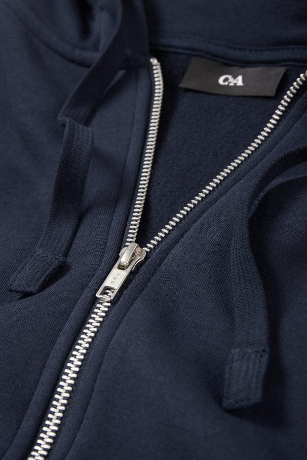 Hommes - Sweat zippé en molleton à capuche - bleu foncé