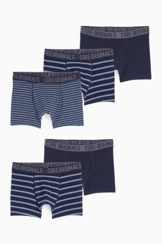 Kinderen: jongens - Set van 5 - boxershorts - gestreept - donkerblauw