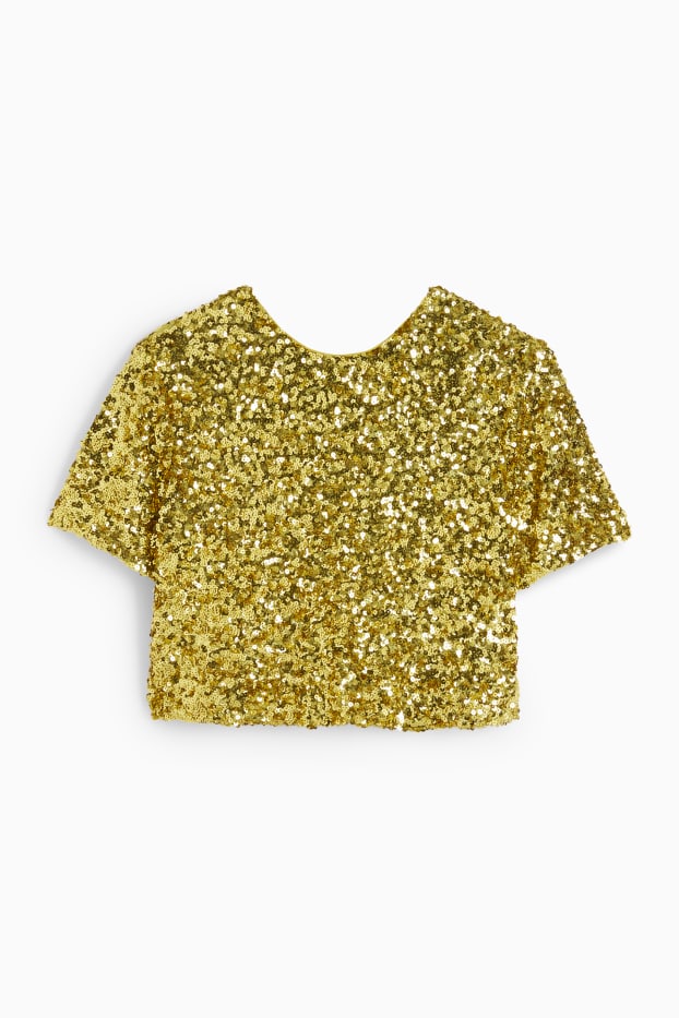 Femmes - Chemisier en sequins court - 2-en-1 - jaune