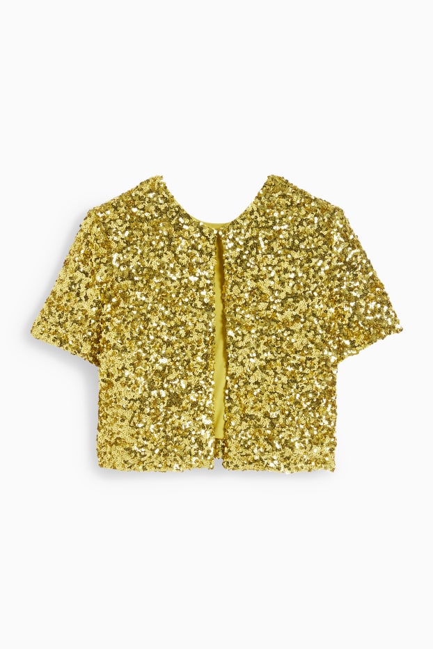 Femmes - Chemisier en sequins court - 2-en-1 - jaune