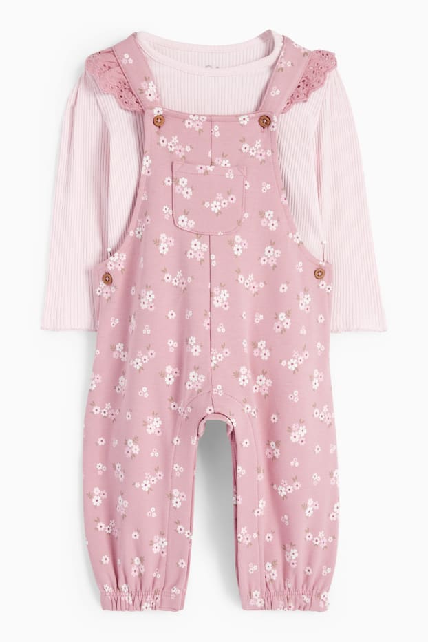 Bébés filles - Petites fleurs - tenue pour bébé - 2 pièces - rose foncé