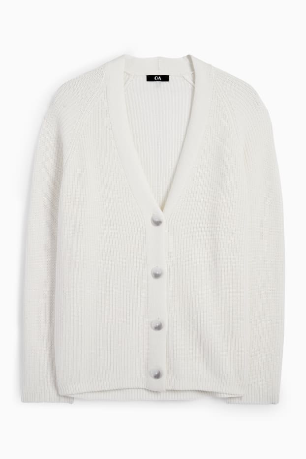 Damen - Strickjacke - gerippt - cremeweiß