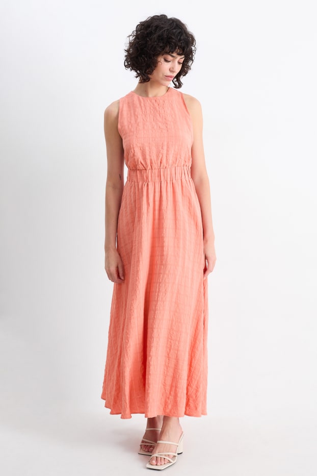 Damen - Fit & Flare Kleid - kariert - orange