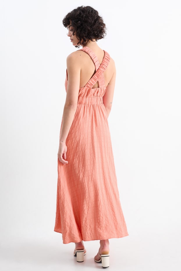 Damen - Fit & Flare Kleid - kariert - orange