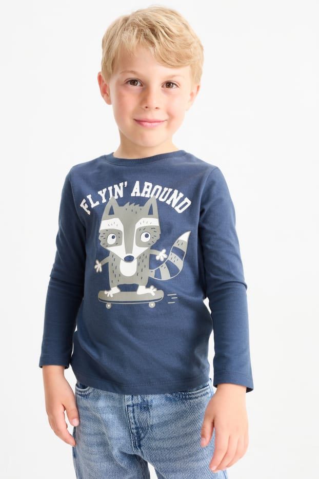 Kinder Jungen - Waschbär-Skater - Langarmshirt - dunkelblau