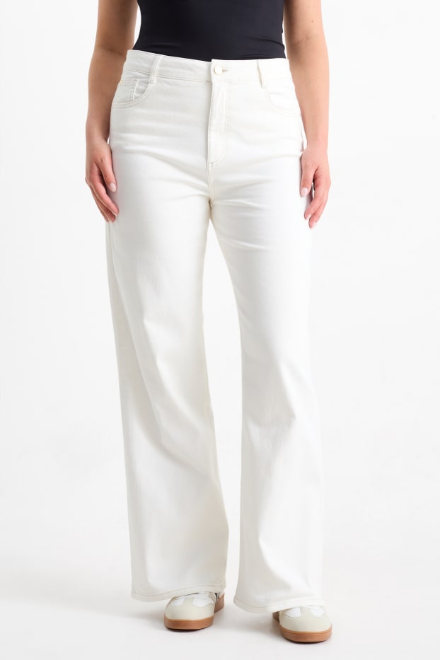 Donna - Jeans a gamba larga - vita alta - bianco
