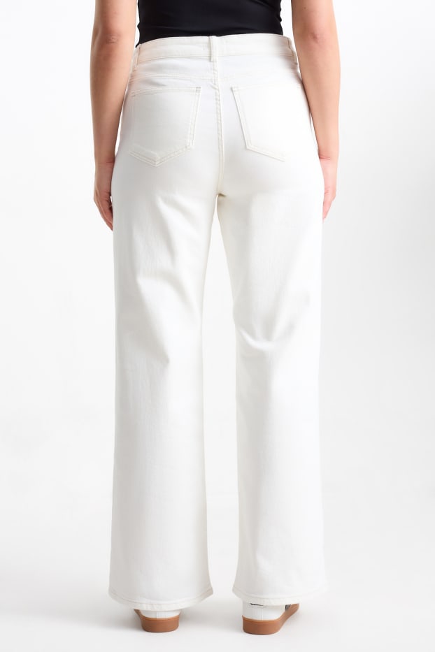 Donna - Jeans a gamba larga - vita alta - bianco