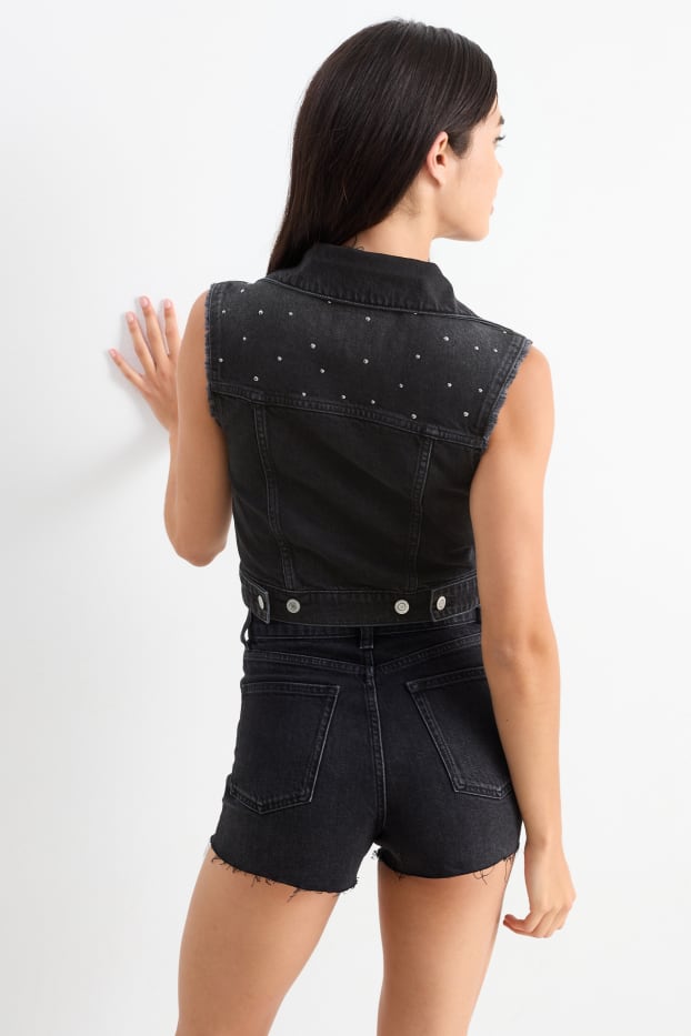 Femmes - CLOCKHOUSE - gilet sans manches en jean avec pierres de strass - noir
