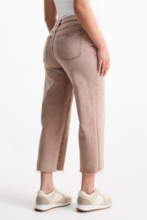 Femei - Crop wide leg jeans - talie medie - bej