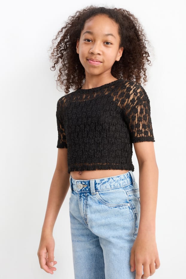Kinder Mädchen - Set - Kurzarmshirt und Top - 2 teilig - schwarz
