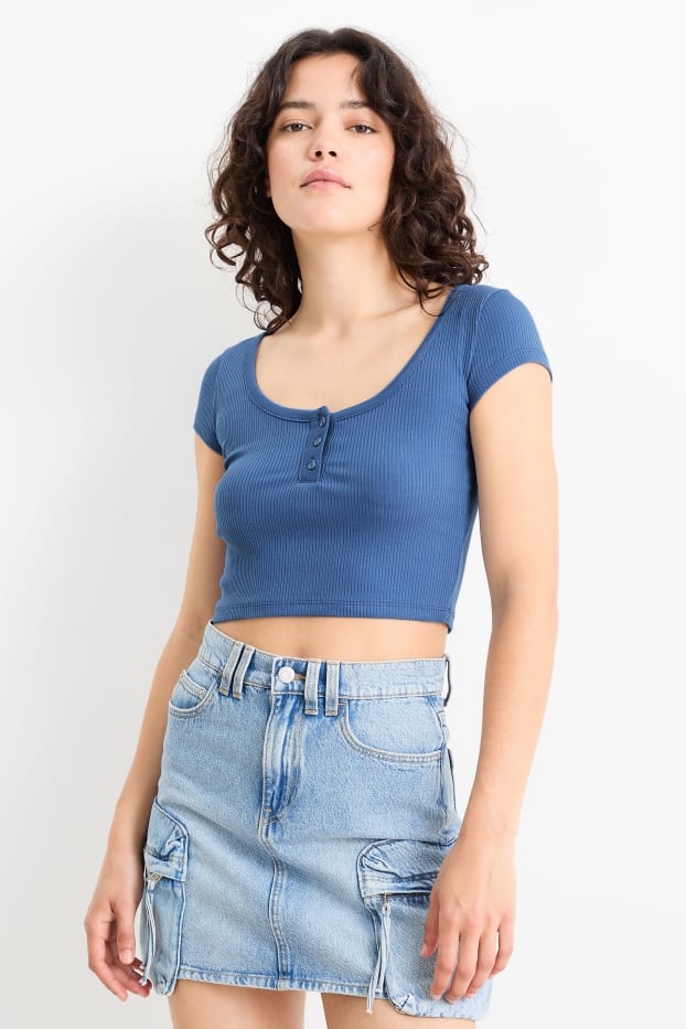 Femei - Tricou crop - albastru închis