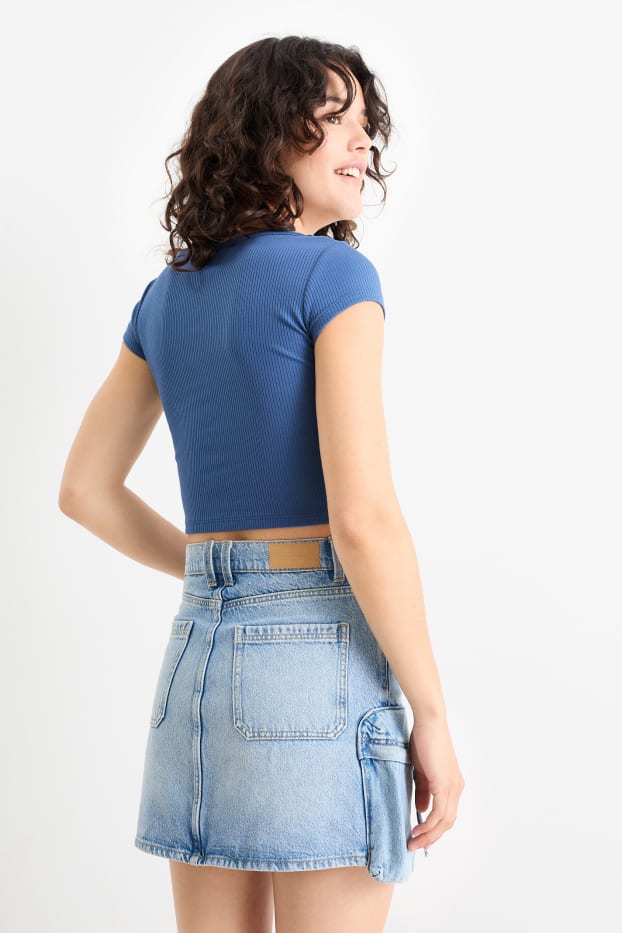 Femei - Tricou crop - albastru închis