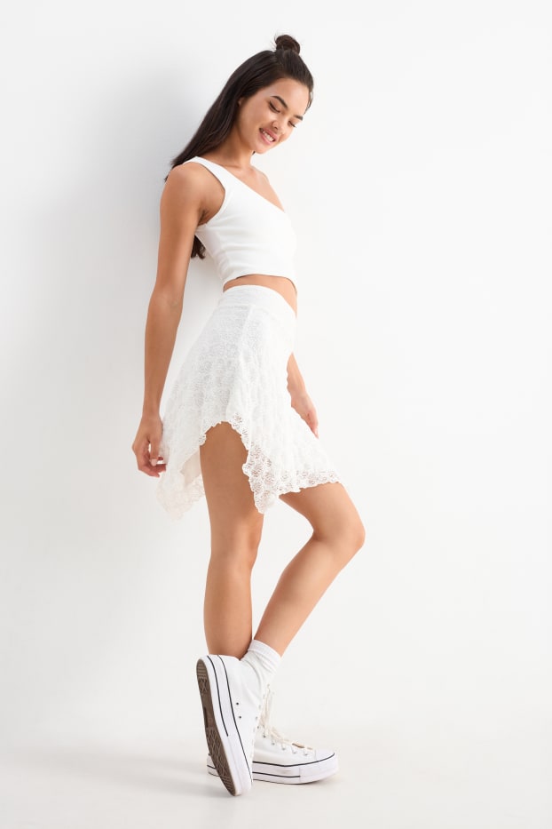 Damen - Spitzenrock - cremeweiß