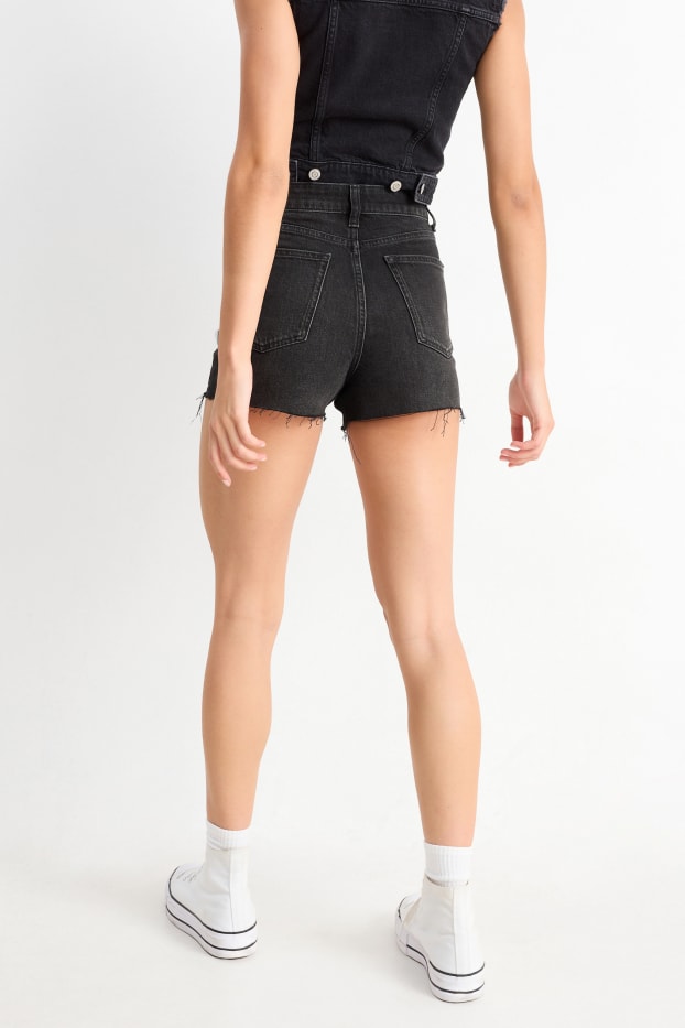 Dona - Texans curts amb pedres d’estràs - high waist - negre