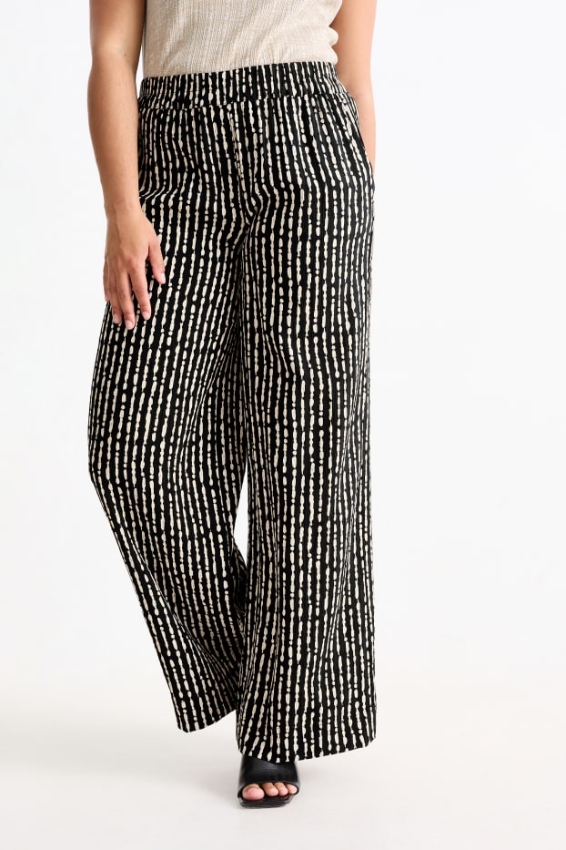 Mujer - Pantalón de tela - high waist - wide leg - estampado - negro