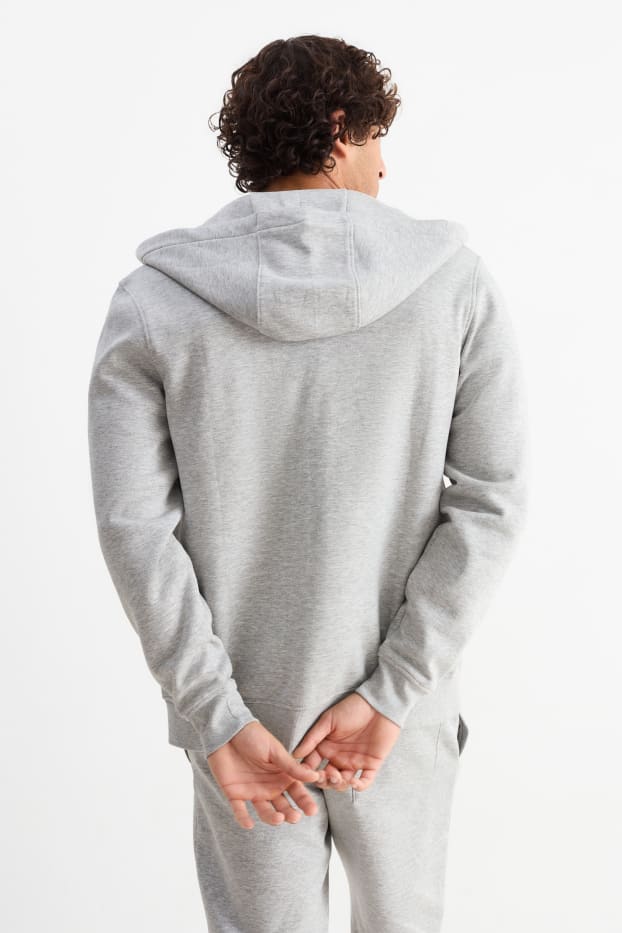 Hommes - Sweat zippé en molleton à capuche - gris chiné