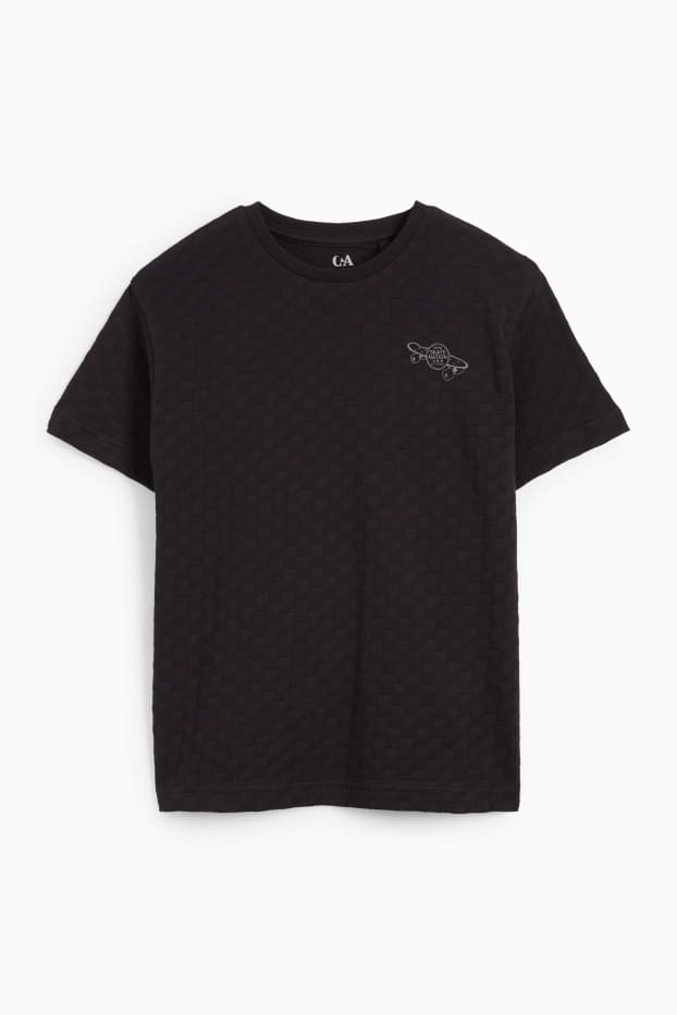 Kinder Jungen - Skater - Kurzarmshirt - strukturiert - schwarz
