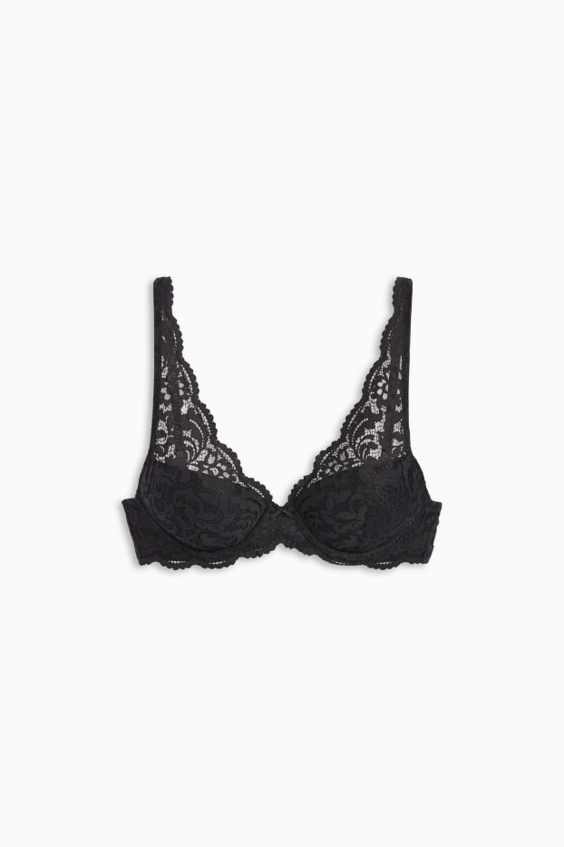 Dames - BH met beugels - PLUNGE - voorgevormd - zwart