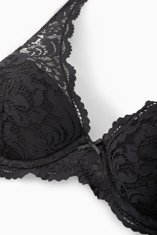 Dames - BH met beugels - PLUNGE - voorgevormd - zwart