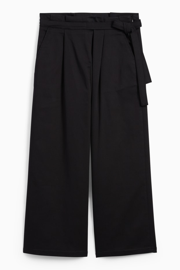Damen - Stoffhose - High Waist - Wide Leg - schwarz
