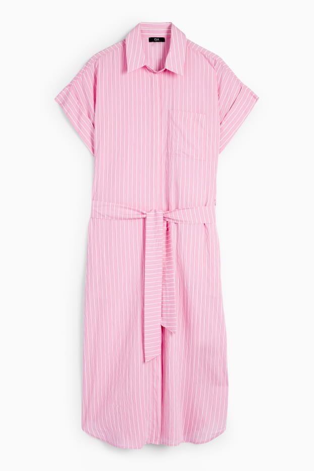 Damen - Blusenkleid - gestreift - rosa